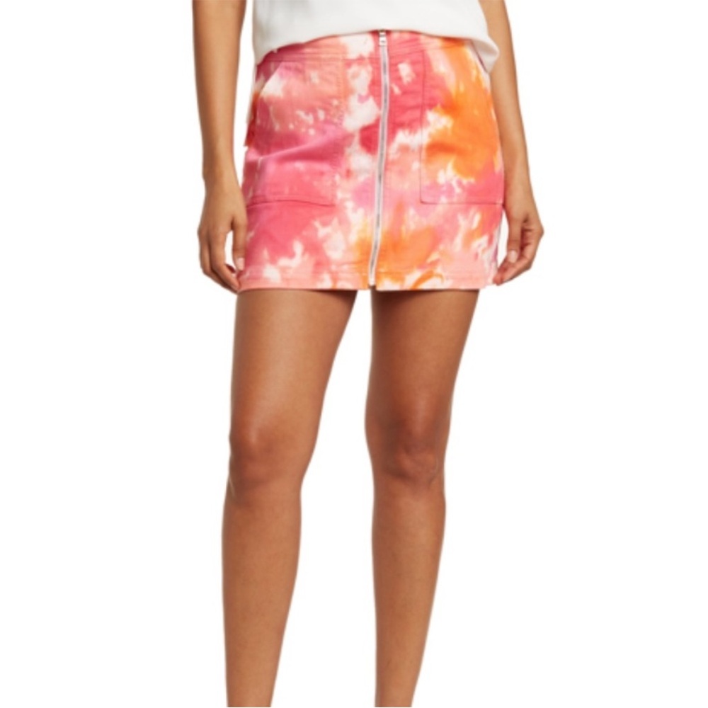 Trina Turk Harvest Tie-Dye Zip Front Mini Skirt Pink Orange Summer Designer 6